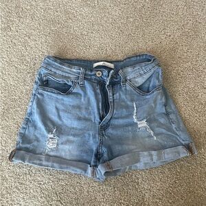 KanCan Blue Distressed Jean Shorts Frayed Hem